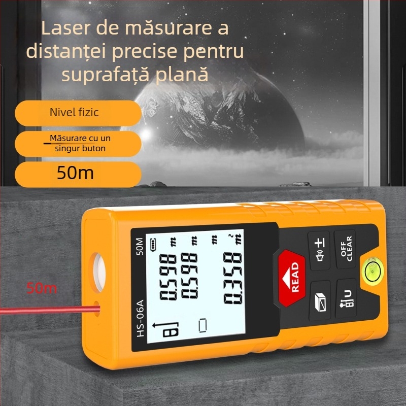 Distanțometru cu laser – Două funcții într-unul, Precizie înaltă, Laser infraroșu, Riglă digitală