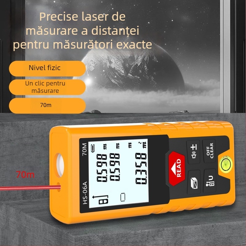 Distanțometru cu laser – Două funcții într-unul, Precizie înaltă, Laser infraroșu, Riglă digitală
