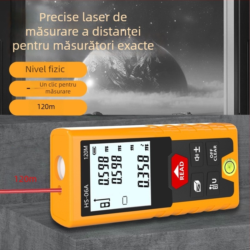 Distanțometru cu laser – Două funcții într-unul, Precizie înaltă, Laser infraroșu, Riglă digitală