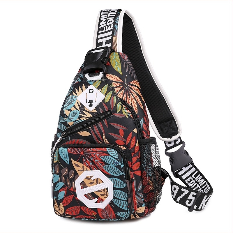 Geantă de piept cu stil street, nylon, vară 2025, deschidere cu fermoar, geantă exterioară tridimensională