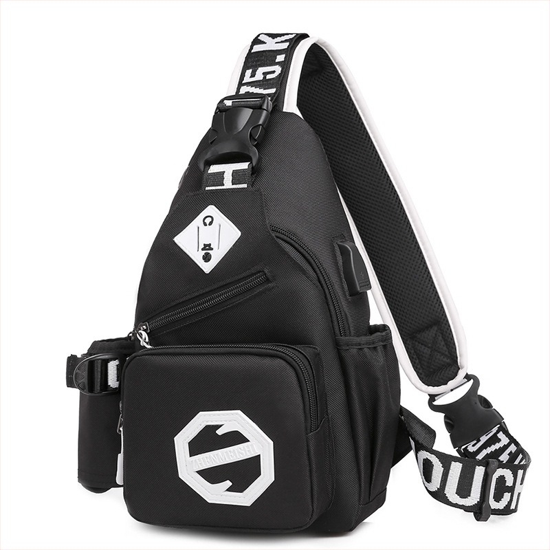 Geantă de piept cu stil street, nylon, vară 2025, deschidere cu fermoar, geantă exterioară tridimensională