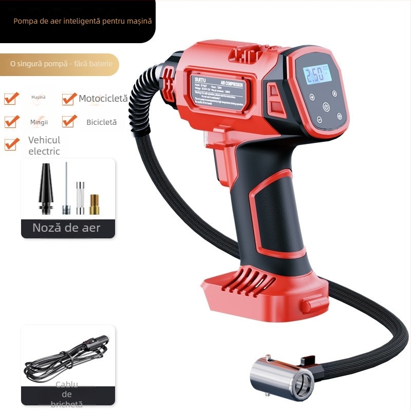 Pompa de aer auto portabilă cu afișaj digital și lumină încorporată, cilindru dublu, 12V 120W