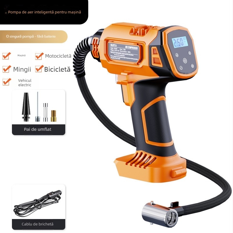 Pompa de aer auto portabilă cu afișaj digital și lumină încorporată, cilindru dublu, 12V 120W