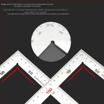 Riglă din oțel inoxidabil, unghi drept, placă în formă de L, îngroșată, precizie de 90°