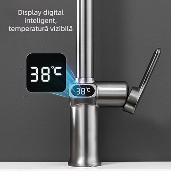 Robinet de bucătărie retractabil, corp din aliaj de cupru, ventile cu disc ceramic, montaj pe bază, stil modern minimalist