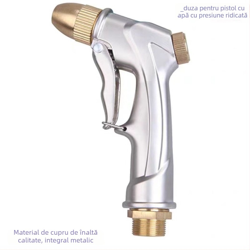 Pistol de pulverizare din cupru cu cap de duș din alamă, conectori 1/4\" și 1/2\", intrare/ieșire 21 mm, presiune nominală 30 kg, temperatură de lucru 100°C