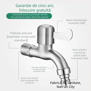 Robinet de bucătărie din oțel inoxidabil, tip amestec, deschidere cu cheie, construcție cu articulație unică, miez de valve din cupru