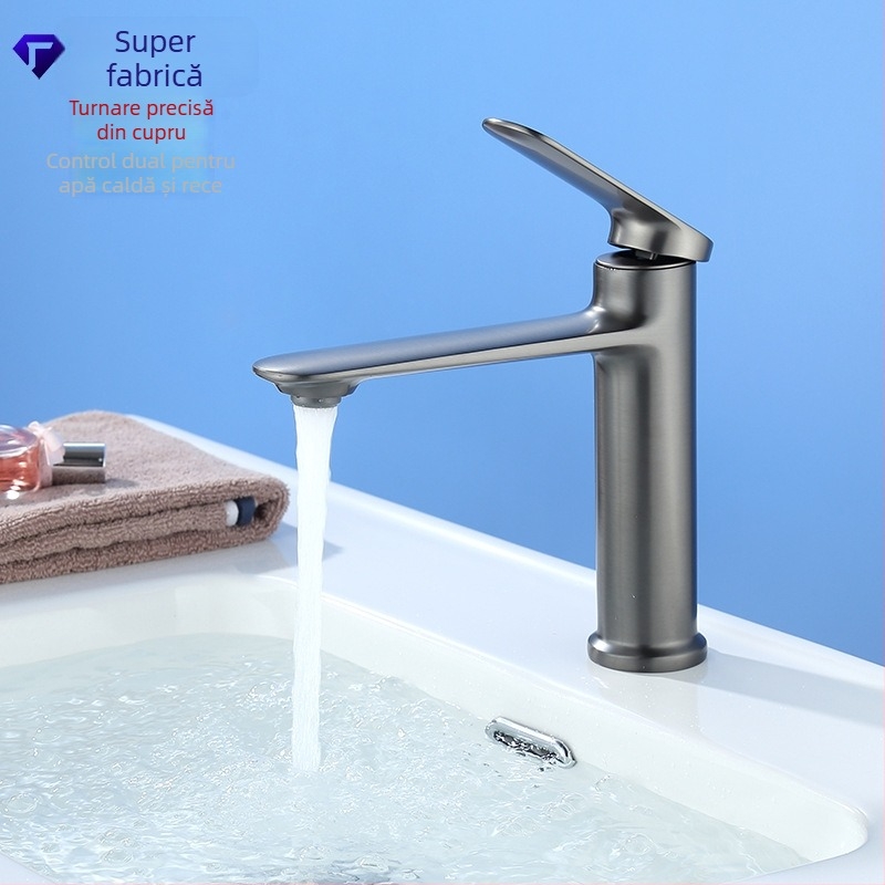 Robinet de bucătărie din cupru, cu apă caldă și rece, jet telescopic rotativ, ieșire dublă, intrări/ieșiri 2× G1/2