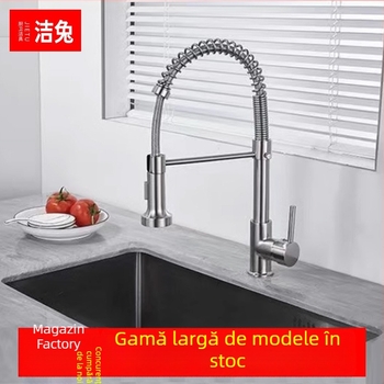 Robinet de bucătărie din cupru, cu tragere, rotativ, nucleu ceramic al ventilului, montaj la stânga, finisaj electrogalvanic