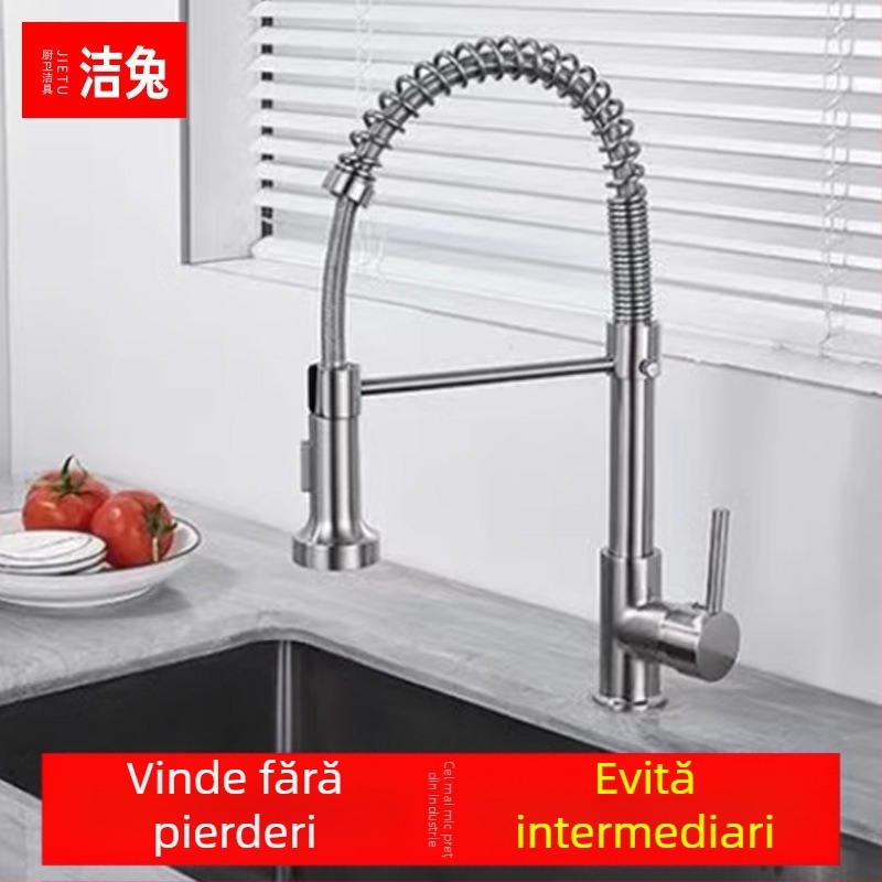 Robinet de bucătărie din cupru, cu tragere, rotativ, nucleu ceramic al ventilului, montaj la stânga, finisaj electrogalvanic