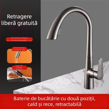 Robinet de bucătărie retractabil din cupru, model H2203, robinet mixt cu funcție retractabilă, apă caldă și rece, 5–80°C, presiune nominală 0,8 MPa