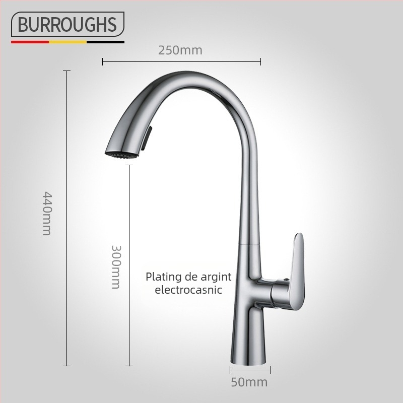 Robinet de bucătărie retractabil din cupru, model H2203, robinet mixt cu funcție retractabilă, apă caldă și rece, 5–80°C, presiune nominală 0,8 MPa