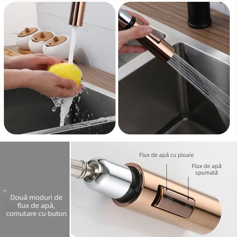 Nuofen robinet bucătărie din cupru – retractabil și rotativ, cu moduri multiple de flux, cartuș ceramic, aliaj de cupru