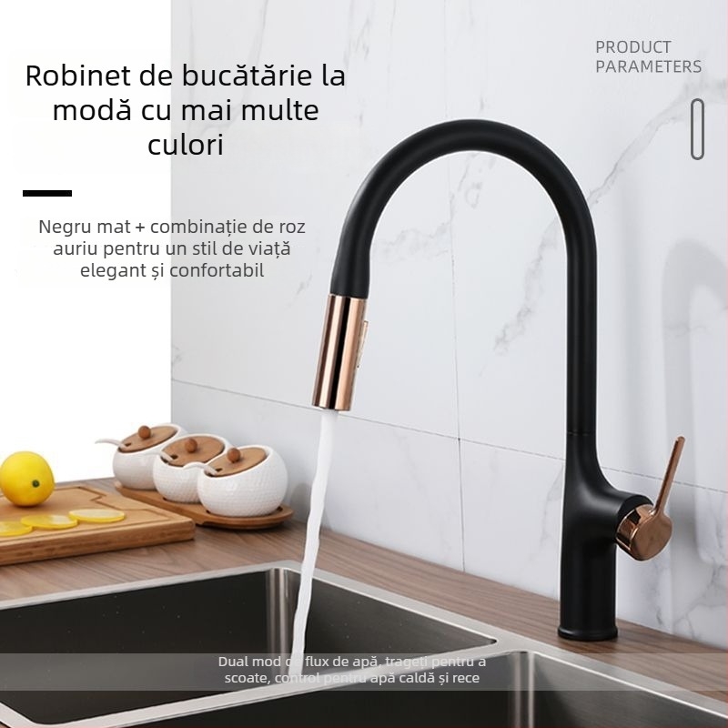 Nuofen robinet bucătărie din cupru – retractabil și rotativ, cu moduri multiple de flux, cartuș ceramic, aliaj de cupru