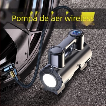 Pompă de aer auto, fără fir, multifuncțională, puternică, portabilă, cu afișaj digital, 120 W, construcție cu două sau mai multe cilindri, lumină de avertizare, timp de funcționare continuu 1–5 minute