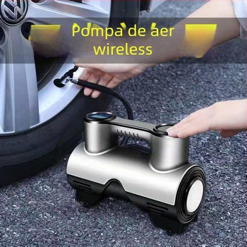 Pompă de aer auto, fără fir, multifuncțională, puternică, portabilă, cu afișaj digital, 120 W, construcție cu două sau mai multe cilindri, lumină de avertizare, timp de funcționare continuu 1–5 minute