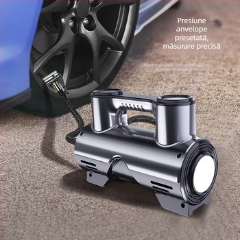 Pompă de aer auto, fără fir, multifuncțională, puternică, portabilă, cu afișaj digital, 120 W, construcție cu două sau mai multe cilindri, lumină de avertizare, timp de funcționare continuu 1–5 minute