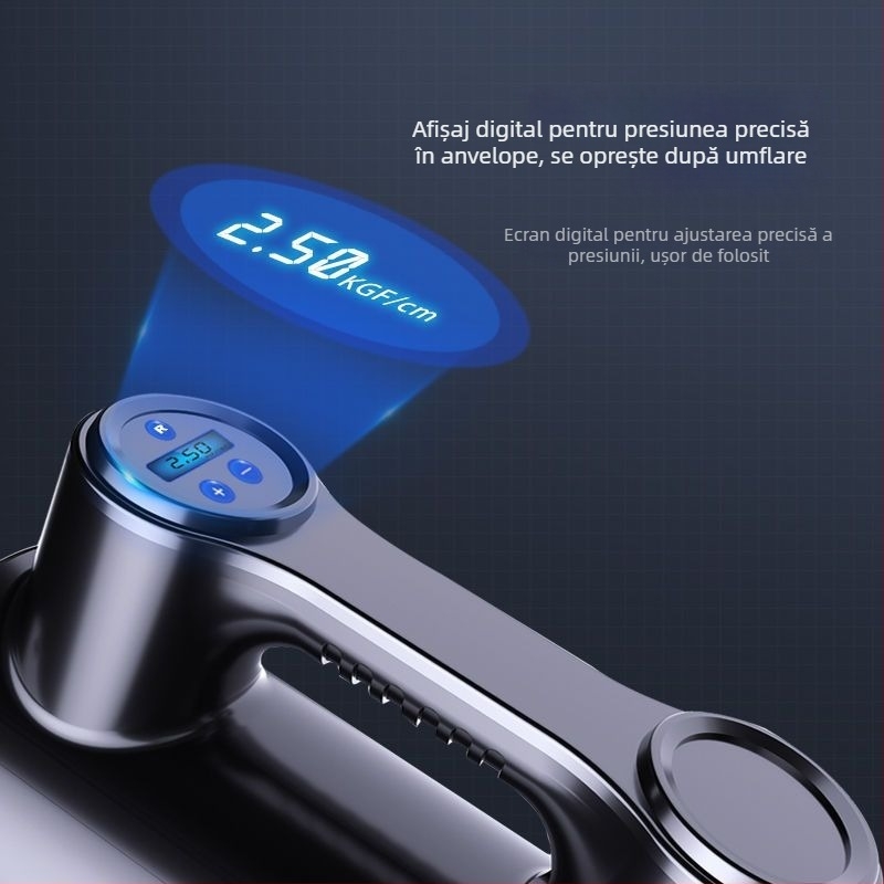Pompă de aer auto, fără fir, multifuncțională, puternică, portabilă, cu afișaj digital, 120 W, construcție cu două sau mai multe cilindri, lumină de avertizare, timp de funcționare continuu 1–5 minute