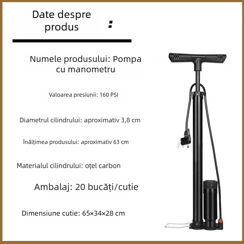 Pompa manuală de înaltă presiune Qianli pentru bicicletă – corp din fier, presiune maximă 12 MPa, include ac de aer cu trei gheare
