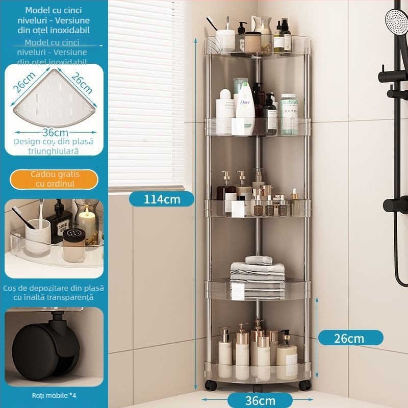 Raft de colț din plastic, 2 etaje, pentru bucătărie și baie — sprijinit pe podea, suprafață tratată prin pulverizare de plastic, certificat CE, capacitate de încărcare 2–5 kg