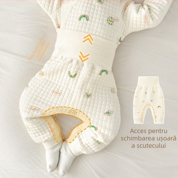 Pantaloni unisex de iarnă pentru bebeluși, talie înaltă pentru protecția abdomenului, căptuțiți cu 100% bumbac, calzi pentru 1–3 ani
