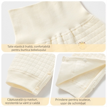 Pantaloni unisex de iarnă pentru bebeluși, talie înaltă pentru protecția abdomenului, căptuțiți cu 100% bumbac, calzi pentru 1–3 ani