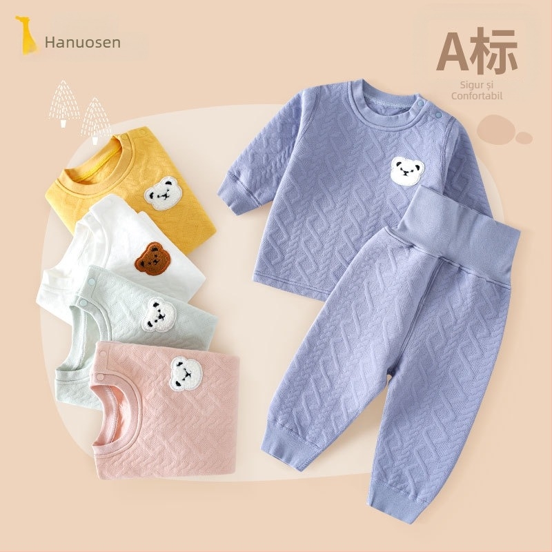 Set de pijamale din bumbac pentru copii, două piese, talie înaltă pentru protecția abdomenului, cald, pentru bebeluși și copii între 1 și 3 ani