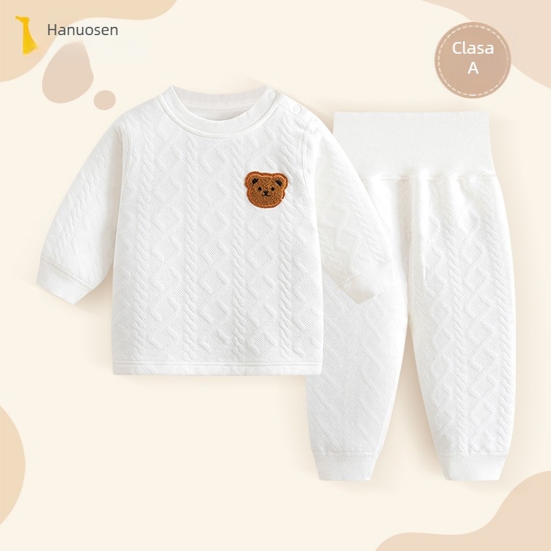 Set de pijamale din bumbac pentru copii, două piese, talie înaltă pentru protecția abdomenului, cald, pentru bebeluși și copii între 1 și 3 ani