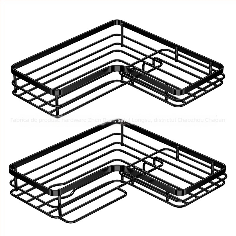 Raft triunghiular din oțel inoxidabil pentru baie – montaj pe perete, 1 nivel, pliabil și mobil, fără găuri, design creativ, Zhen dian