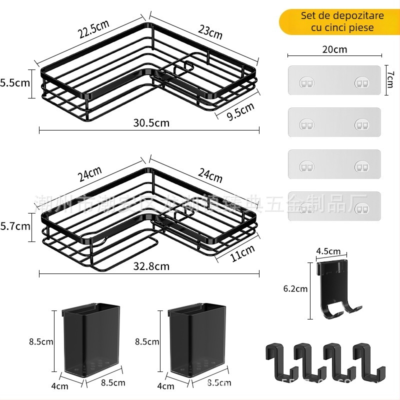 Raft triunghiular din oțel inoxidabil pentru baie – montaj pe perete, 1 nivel, pliabil și mobil, fără găuri, design creativ, Zhen dian