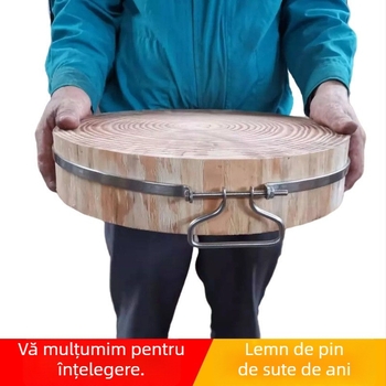 Placă de tăiat rotundă din lemn de pin, masivă, anti-alunecare, antibacteriană