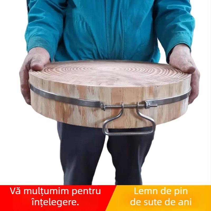 Placă de tăiat rotundă din lemn de pin, masivă, anti-alunecare, antibacteriană