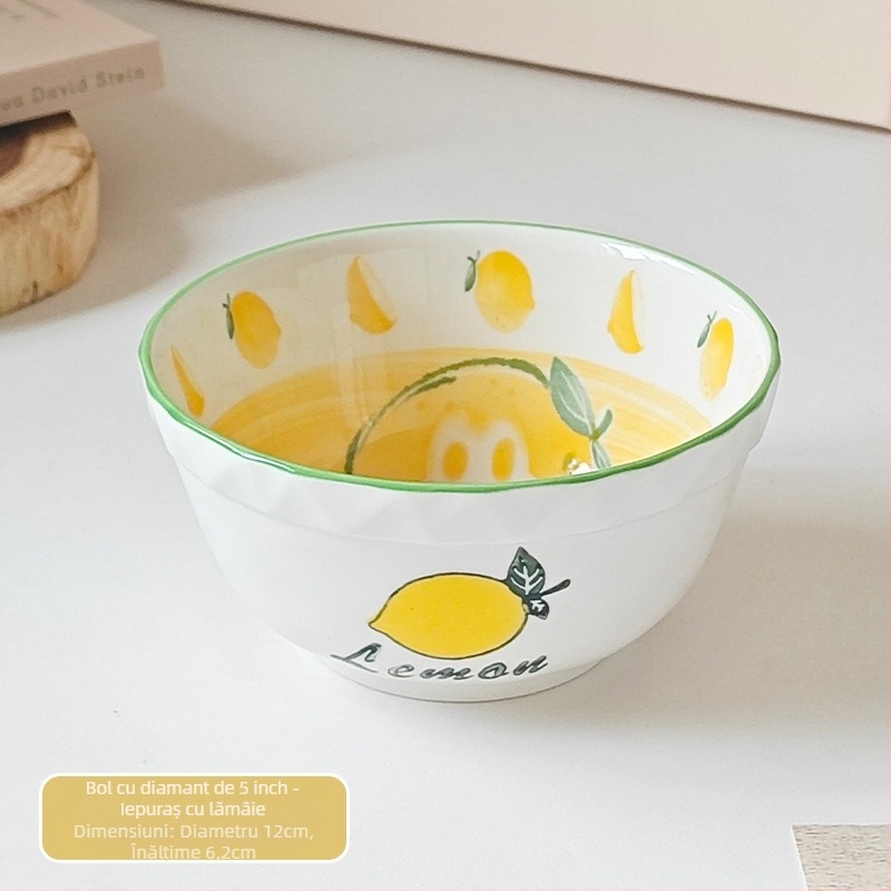 Bol ceramic cu formă neregulată, finisaj sub glazură, potrivit pentru microunde, stil proaspăt și drăguț