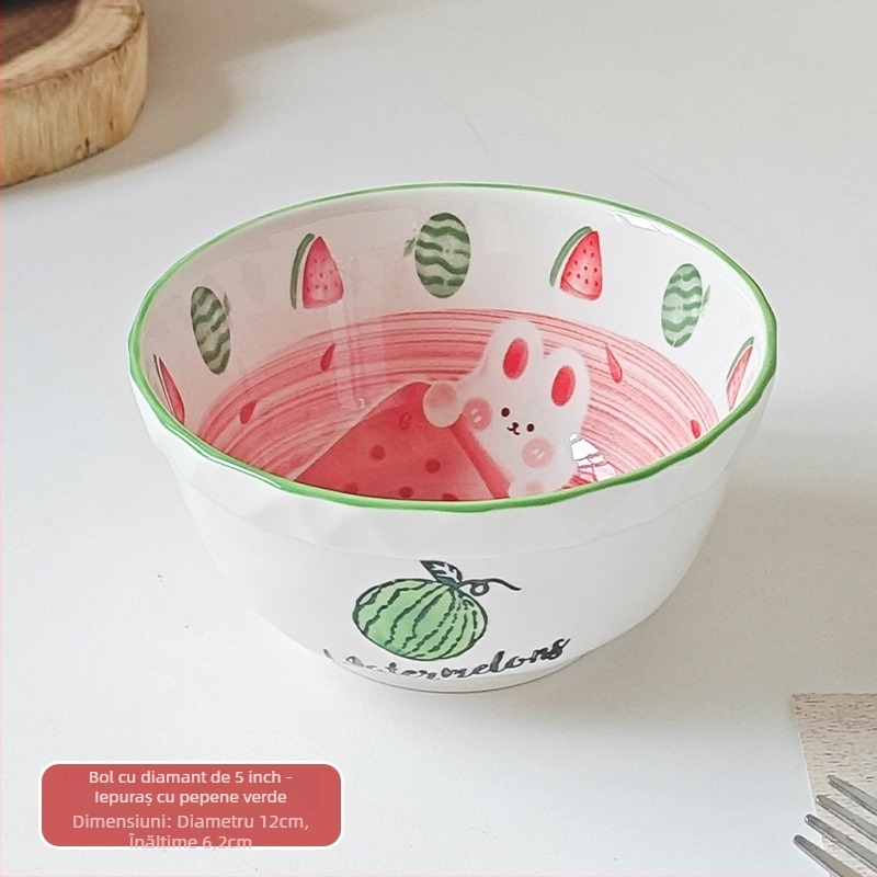 Bol ceramic cu formă neregulată, finisaj sub glazură, potrivit pentru microunde, stil proaspăt și drăguț