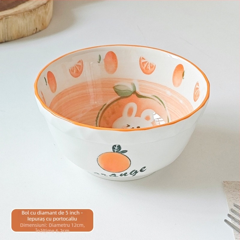 Bol ceramic cu formă neregulată, finisaj sub glazură, potrivit pentru microunde, stil proaspăt și drăguț