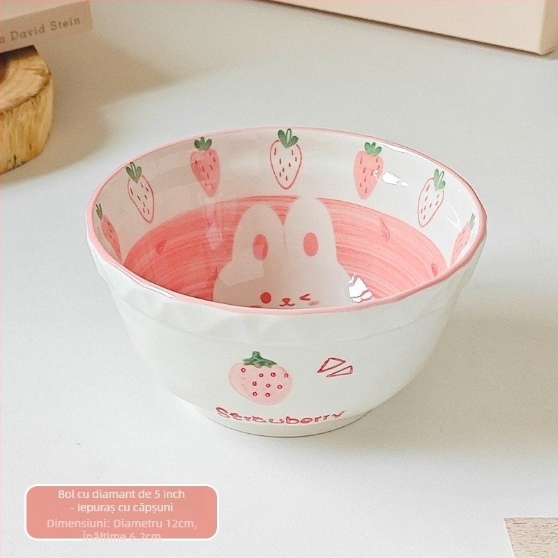 Bol ceramic cu formă neregulată, finisaj sub glazură, potrivit pentru microunde, stil proaspăt și drăguț