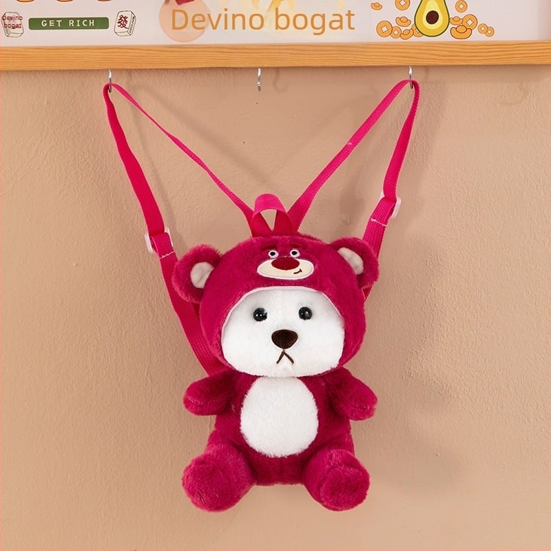 Rucsac din pluș cu ursuleț, unisex, respirabil, curele cu pernă de aer, capacitate sub 20L