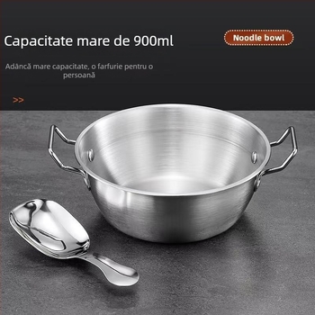 Vas pentru tăiței instant din oțel inoxidabil 304 cu capac, mânere dube în formă de urs, utilizare duală, portabil pentru cămine