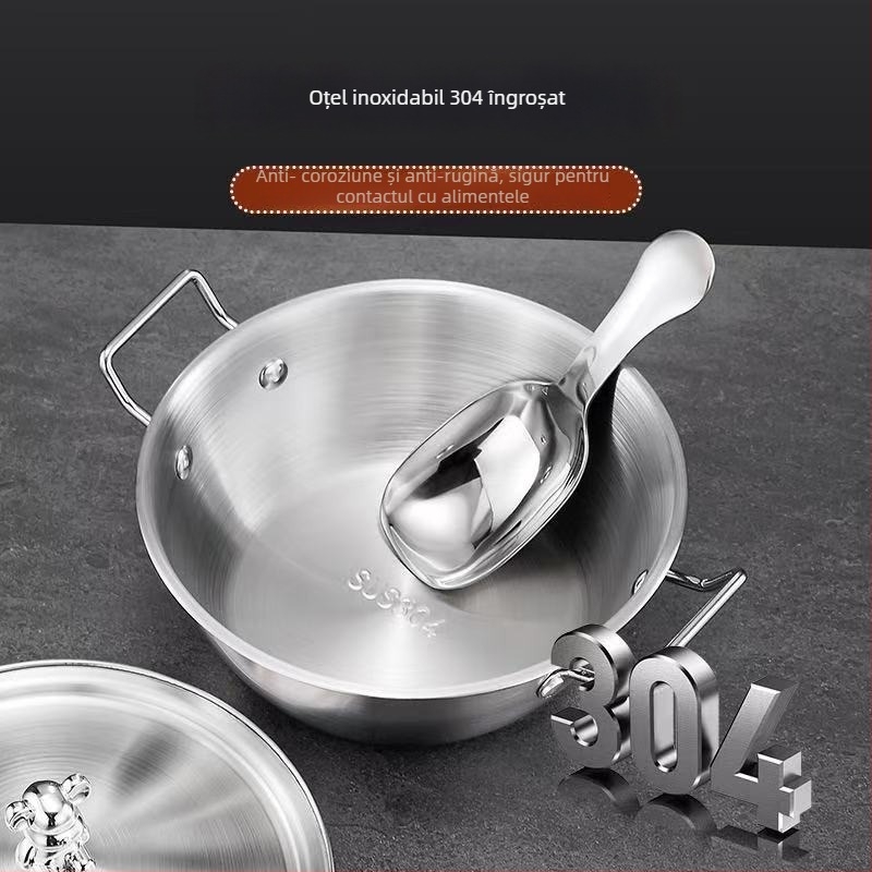 Vas pentru tăiței instant din oțel inoxidabil 304 cu capac, mânere dube în formă de urs, utilizare duală, portabil pentru cămine