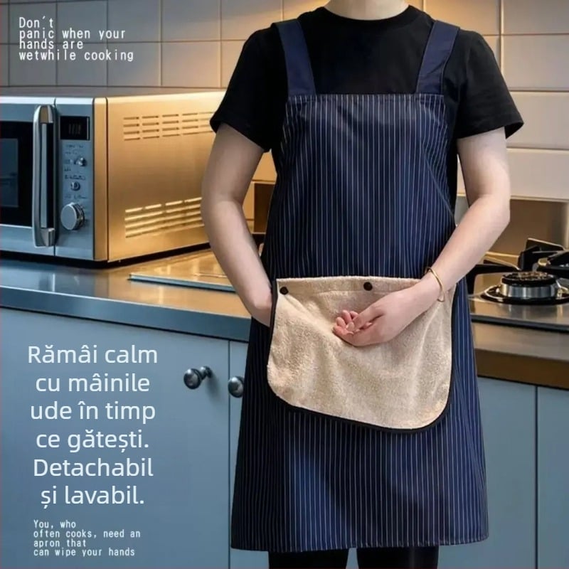 Șorț cu prosop detașabil pentru mâini, fără mâneci, impermeabil și rezistent la ulei, poliester