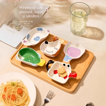 Farfurie ceramică pentru dipuri - formă neregulată, model desen animat, stil drăguț, compatibilă cu microunde