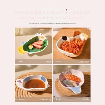 Farfurie ceramică pentru dipuri - formă neregulată, model desen animat, stil drăguț, compatibilă cu microunde