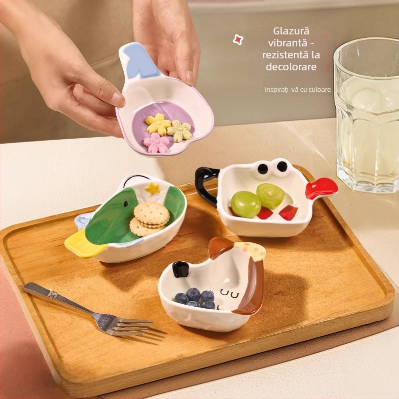 Farfurie ceramică pentru dipuri - formă neregulată, model desen animat, stil drăguț, compatibilă cu microunde