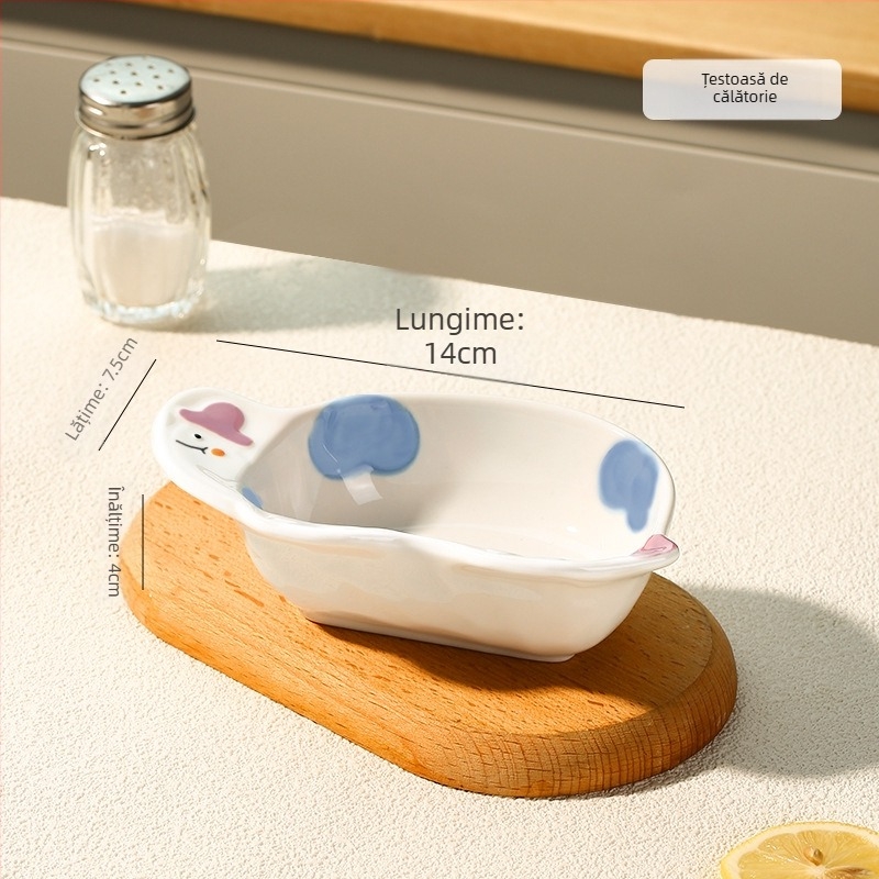 Farfurie ceramică pentru dipuri - formă neregulată, model desen animat, stil drăguț, compatibilă cu microunde