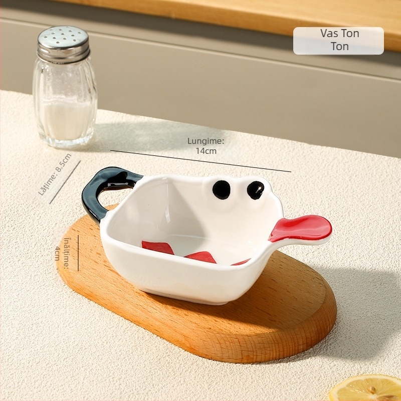 Farfurie ceramică pentru dipuri - formă neregulată, model desen animat, stil drăguț, compatibilă cu microunde