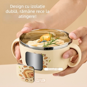 Vas pentru copii din oțel inoxidabil 316, de calitate alimentară, cu capac, protecție împotriva arderii, compatibil cu cuptorul cu microunde