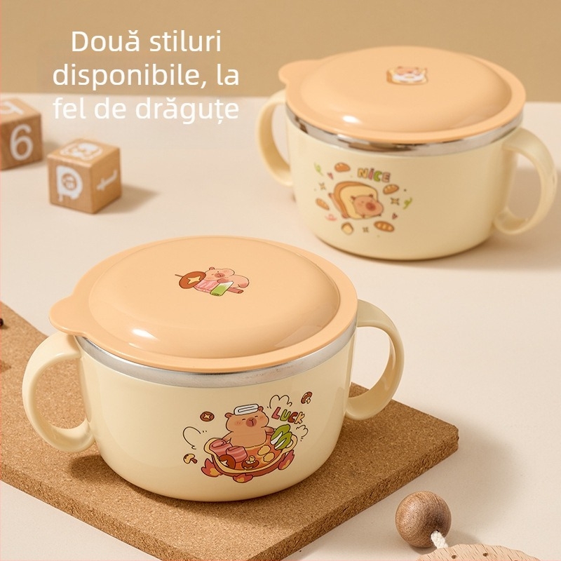 Vas pentru copii din oțel inoxidabil 316, de calitate alimentară, cu capac, protecție împotriva arderii, compatibil cu cuptorul cu microunde