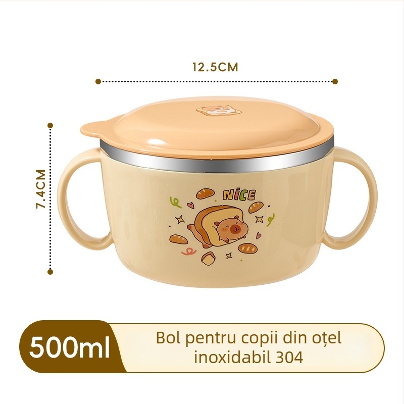 Vas pentru copii din oțel inoxidabil 316, de calitate alimentară, cu capac, protecție împotriva arderii, compatibil cu cuptorul cu microunde