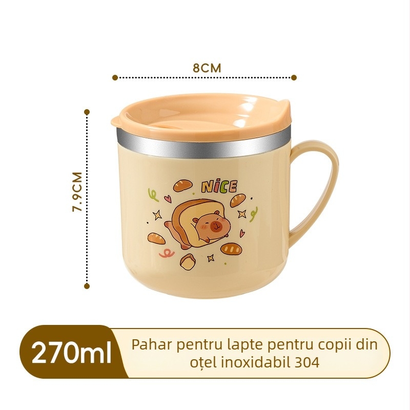 Vas pentru copii din oțel inoxidabil 316, de calitate alimentară, cu capac, protecție împotriva arderii, compatibil cu cuptorul cu microunde