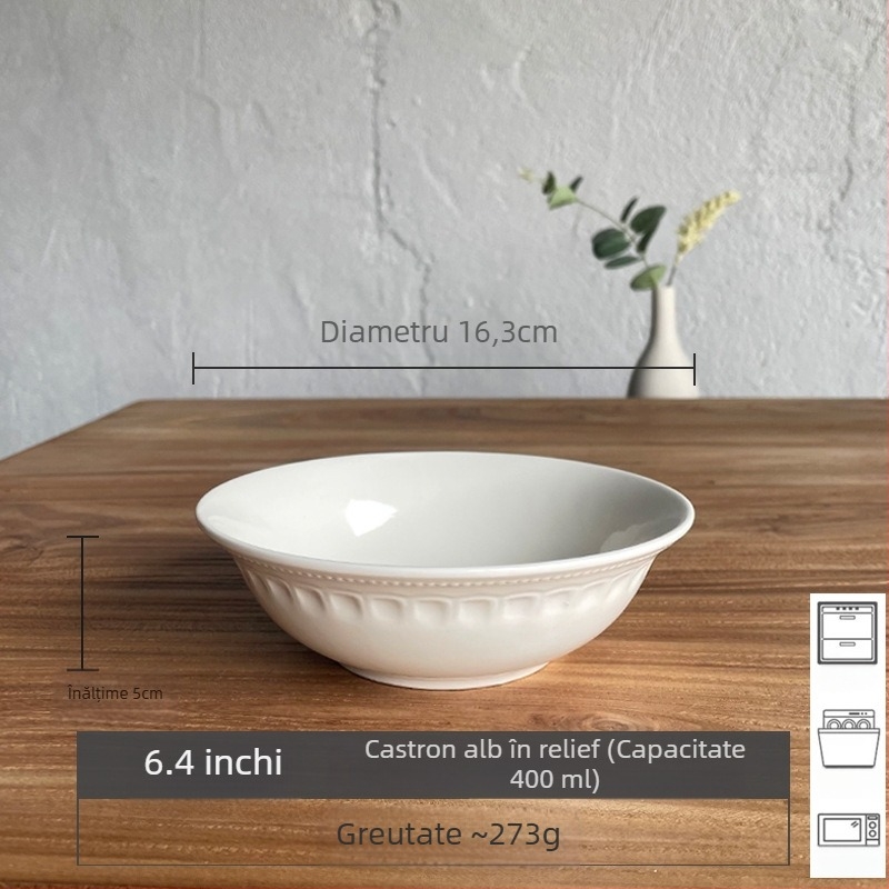 Vas porțelan cu relief, stil retro ușor luxos, potrivit pentru microunde, suprafață cu culoare sub glazură